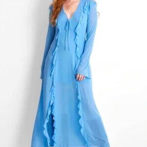 Future Collective, Long Sleeve, Blue Solid Ruffle Maxi Dress XL NWT